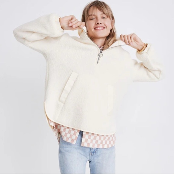 Womens Madewell Polartec Fleece Popover Jacket Antique Cream Sherpa Size XS - Picture 1 of 7